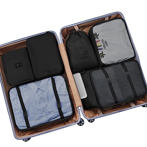 Koffer Organisator Set, Kleding verpakking tassen, Kleding tassen voor koffer, 9-Piece waterdichte verpakking tassen, koffer Organisator, pak tassen Set met cosmetische tas, Schoen zak (zwart)