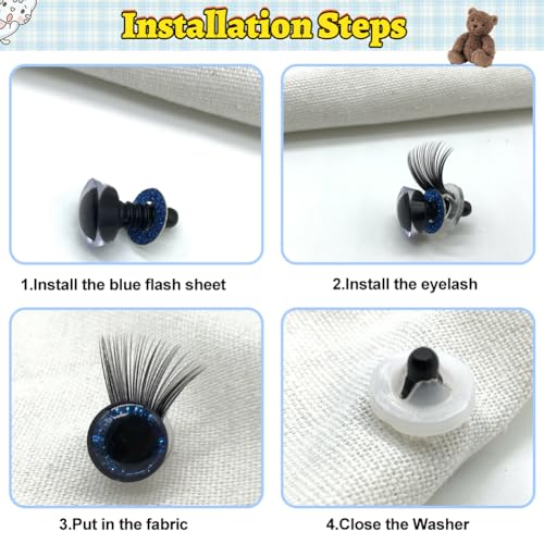 Haak speelgoed veiligheid ogen, 10 st 12mm Glitter Plastic veiligheidsogen met wimpers en ringen voor DIY haak dieren, Poppenpop Plush speelgoed 5