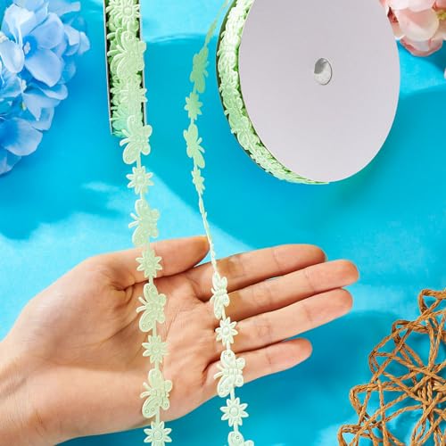 40 Yards Bloem Vlinder Kant Trim Licht Groen Floral Ribbon Applique Geborduurd Naaizetsel voor bruids bruiloft decoratie Craft vrouwen hoed kleding jurk versiering 5