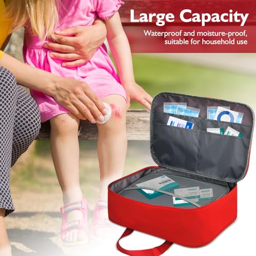 Red First Aid Bag, 36x25x13cm Medicine opslagzak, Lege, Portable Medicine Outdoor Travel reddingstas, Noodzak voor reizen, EHBO-tas voor buiten, Camping, Wandelen, Werk thuis, Rood, Modern 3