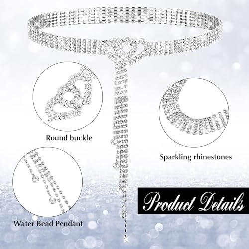 Rhinestone Belt met hartenriem, Diamond Waist Belt Crystal Waist Chain Belt Waistband voor dames Jurken, Zilver, One Size 4