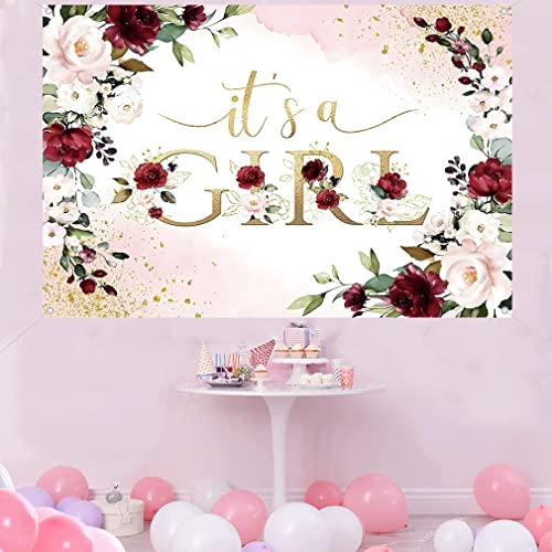 Het is een meisje baby douche achtergrond rode en roze bloemen baby douche fotografie achtergrond bloem meisje feest decoraties Feestbanner Stof Tekenposter 3