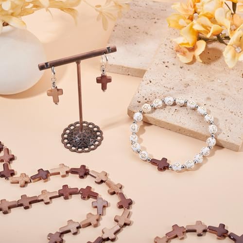 4 Strengen Cross Synthetische Turquoise Kralen Kruisbeeld Stenen Bead Zadel Bruin Edelstenen Kraal Voor Pasen Ketting Oorbel Armband Diy Sieraden Maken