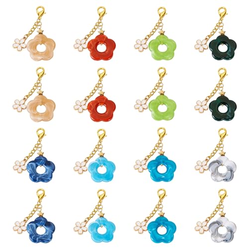 16Stuks Acryl Flower Stitch Markers 8 Kleuren Acryl&Enamel Bloemen Dangle Removable Lobster Sluiting Sluiting Stitch voor DIY Oorbellen sieraden maken