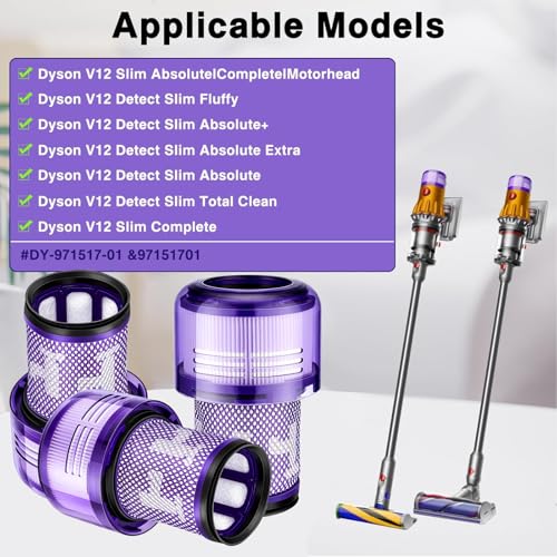 3Pcs HEPA Filter 971517-01 Voor Dyson V12 Detect Slim Draadloze Stofzuiger Onderdelen Accessoires, met 1x Borstel 3