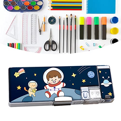 Potlood zak schattig cartoon potlood geval in kunststof multifunctionele dubbele zijde pen houder met grote capaciteit school leveringen voor kinderen (Space Man) 5