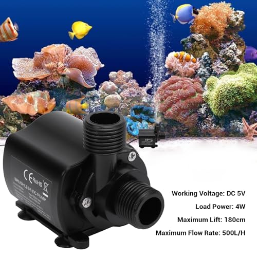 QR90A Micro dompelbare waterpomp met vloeistofcirculatieaanpassingsfunctie, DC 5 V, 4 W, IP68 Borstelloze fonteinpomp met 500 L, Hoogte 180 cm, Lift voor vissentank, Aquarium
