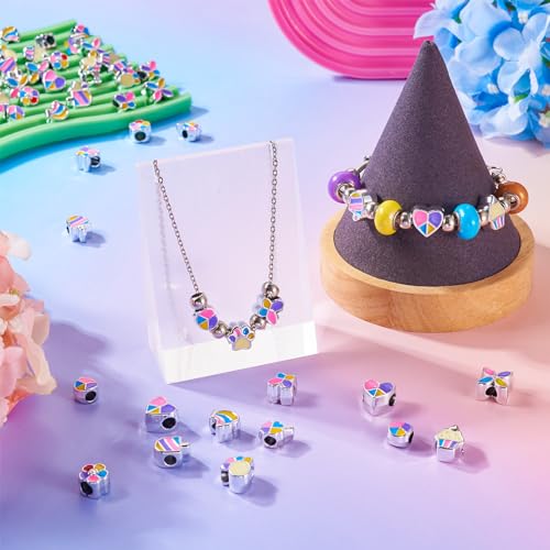 66 st Gemengde vormen Plastic kralen met Emaill Grote gat kralen Spacer kralen Bloem hart kralen voor armbanden Ambachten DIY Vriendschap armband Kit sieraden maken, Gat: 4-5 4