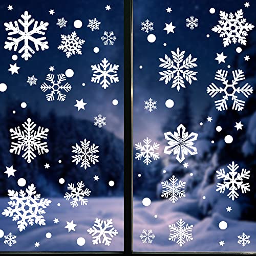 9 Sheet Large Size Kerst Snowflake Stickers Herbruikbare Xmas Window Clings PVC Static Self Sticker voor Kerstmis Winter decoraties Party Ornamenten