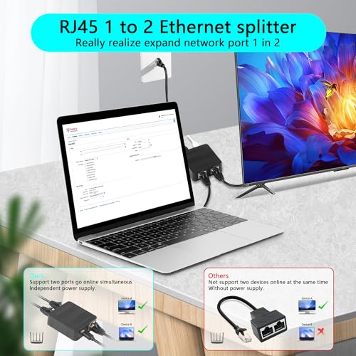 RJ45 Ethernet Splitter Adapter 1 tot 2 WiFi Extender Network Splitter met Type C Power Cord voor Computer, Hub, Switch, Router, ADSL, set-top box, enz.