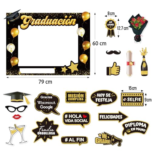 Afstuderen Decoratie, 21 stuks, 1 fotolijst en 20 foto rekwisieten, afstudeerdecoratie