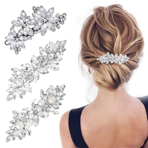 3 st Rhinestone Haar Clips, Decoratie Brooches zilveren bruiloft haarspelden Parel Franse haarspelden Crystal Bloem Haar Clips Elegante sieraden Haar decoraties voor bruiden bruidsmeisjes meisjes