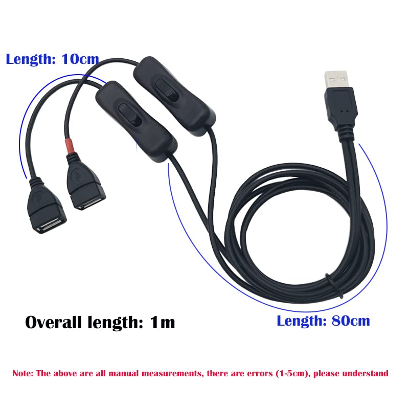 USB AAN/UIT Switch, 2st 1m USB Y Extension Cable met dubbele switch, USB Male to Female Extension Cable voor LED Bureaulamp, USB Ventilator, LED Strip etc