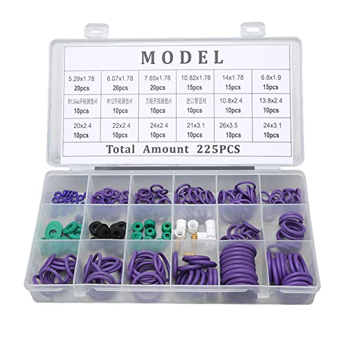 O-Ring Assortiment Set 225PCS Auto Airconditioning O-Ring Sealing Set 14 maten Assortiment met Wasmachine Spacer voor Machine-industrie