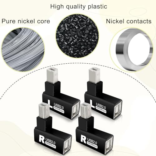 4st USB 2.0 Type B 90 Degree Printer Adapter, USB 2.0 Plug naar Type B Bus voor Faxscanner, Korte Printer Extension Kabel (Links & rechts) 5