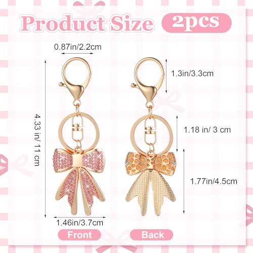 2PCS Boeg sleutelhanger portemonnee tas bedeltjes voor vrouwen, Rhinestone Bow Keychains Rugzak Charm Keychain Leuke handtas Charms Accessoires voor Purses Sleutelhangers