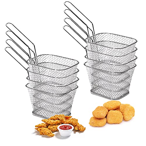 8 stuks Deep Frying Mand Klein - Roestvrij staal die mand met handvat voor patat - Fries Grid Mini
