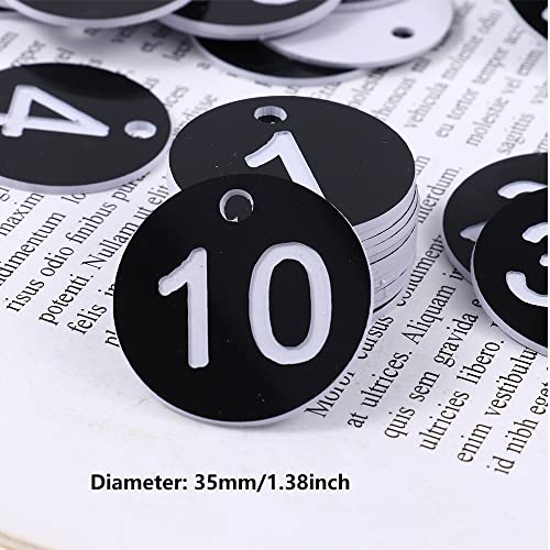 Gegraveerde nummerplaten tafel etiketten, plastic nummer tags, ronde sleutelnummer labels nummer sleutelhangers nummer schijven tafel tags sleutelhangers voor bruiloft kluisje pubs restaurants gastvrijheid (zwart nummer 1-50) 4