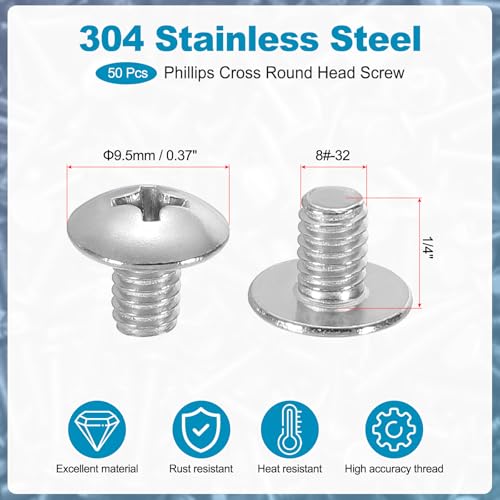 8#-32x1/4" Phillips Head Schroeven, 50st Hout Schroeven Unc Phillips Kruis Stainless Steel 304 cilinderkop Schroeven voor Wings Plafond Ventilator