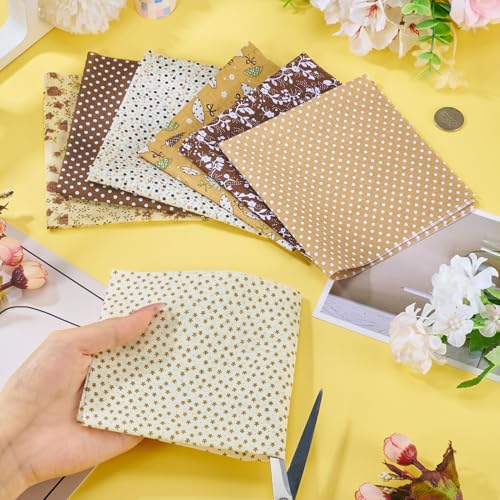 7 vellen Katoen Stof 25 x 25 cm Bloemen Quilt Stof Gecheckt en Dots Patchwork Accessoires Naaimateriaal DIY Ambachten Kokosbruin 5