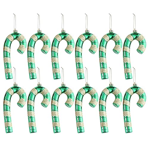 Verpakking van 12 Kerstboom Candy Sticks Plastic Glitter Candy Canes voor het hangen van snoep decoratie Plastic (groen + goud)