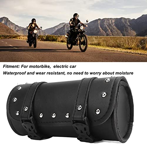 Handlebar Tool Bag 1 stuks Motorcycle Tool Bag zwart 2 riem sluiting gereedschap waterdicht Motorfiets Roller Bag voor motorfietsen PU leren vorktassen 5