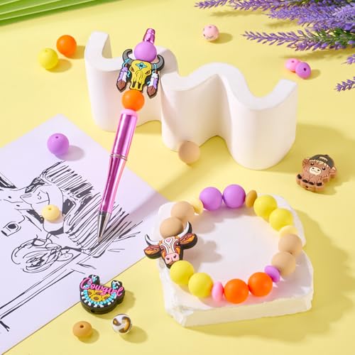 101PCS Rundvee thema Siliconen focal kralen 15mm ronde Rondelle kralen voor DIY Kettingen armband kralen Pennen sleutelhanger maken 3