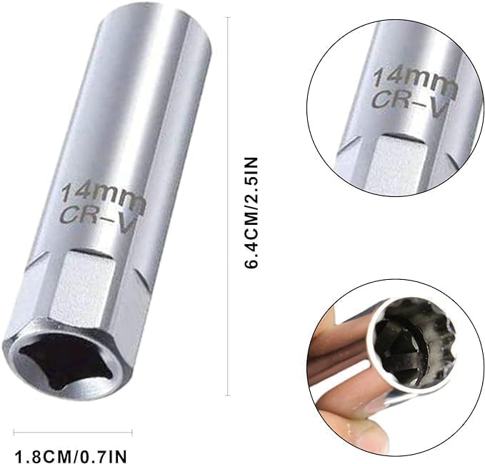 Spark Plug Wrench 14mm 12-Point Thin Wall Spark Plug Plench 14mm Spark Plug Plug Magnetic Sun Car Truck Motorfiets Geschikt voor een breed scala aan modellen