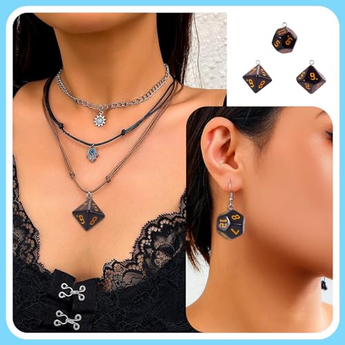 Hars Charms zwart onregelmatig Dice Kralen Polyhedral Dice hangers Set Dnd Dice Ketting Multi-sided Dice Charms voor sieraden maken DIY armband oorbellen, Hars, geen edelsteen 3