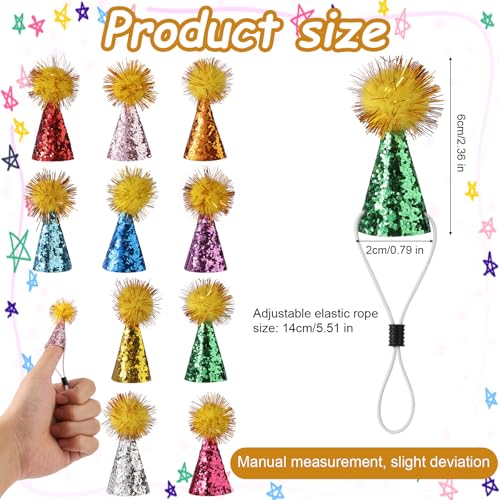 10 st. Mini party hoeden voor gevulde speelgoed, hond katten verjaardag hoed kleine cone hoeden met glitter pompoms voor speelgoed dinosaurussen ambachten kinderen partij decoraties kostuum accessoires