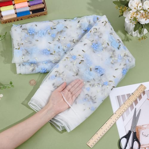 Geborduurde bloemstof, 6 metres, geborduurde tule stof, 1.3 m brede, zachte en stretchy voor jurk, ambachten, gordijnen, decoratie, Vintage, wit 3