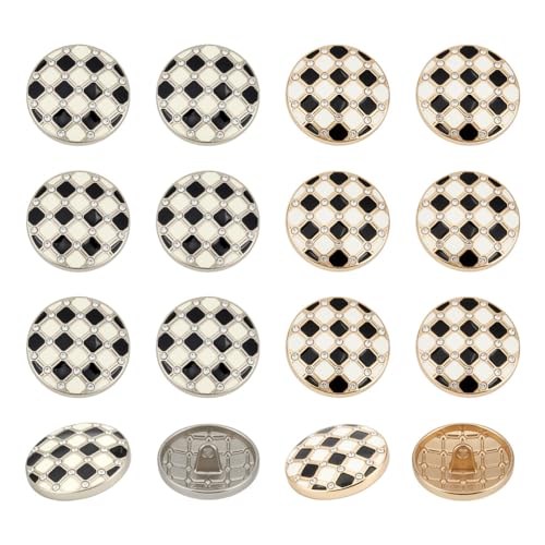 16 st 2 Kleuren Legering Naaien Shank Knoppen, 2.2cm Zwart en wit Schaakbord Knoppen 1-hole ronde knop voor Jassen DIY Crafts Garment Accessoires