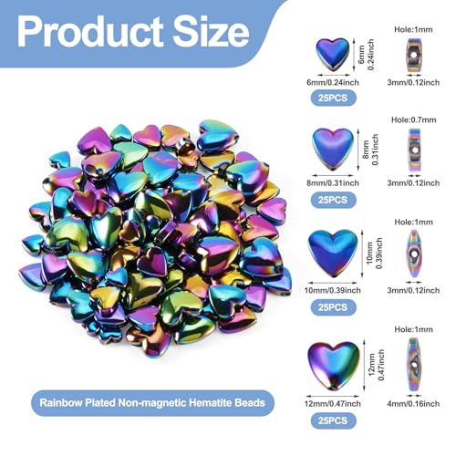 100 st. Niet-magnetisch Hematietkralen 6/8/10/12mm Hart edelsteen kralen Regenboog kleur gladde steen los kralen Bulk voor armband ketting sieraden maken 3