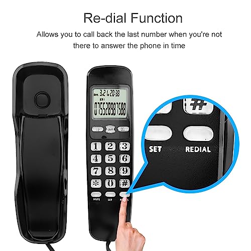 Mini Wall Mounted Vaste lijn Telefoon met LCD-beller ID voor Home Office Hotel, Bekabeld en draadloos, Geen AC vereist zwart (Yctzexskgdur5en-01) 5