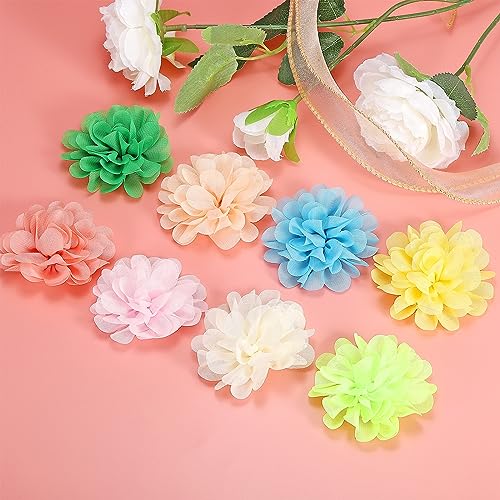 7cm Chiffon Bloemen, 10st Mesh Stof Bloemen Naaistof Appliques Hoofdband Decoraties voor DIY Craft Bruiloft Decor, Vuil Roze 5