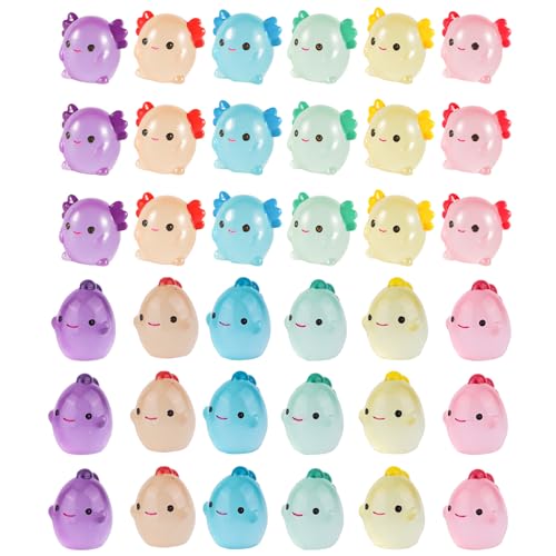 36 st. Mini Resin Axolotl Miniatuur Dinosaurus Figurines, Glow in the Dark Small Animal Figures Verberg kleine lichtgevende Charm Ornament voor DIY Home Tuin Decor (6 kleuren, 2 stijlen)