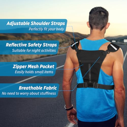 Outdoor borsttas, lichtgewicht borst, veiligheidsreistas, Vest borsttassen, Sport borsttas verstelbare band, voor Outdoor workout Wandelen Mannen Vrouwen, Zwart, Zwart, Sportief 4