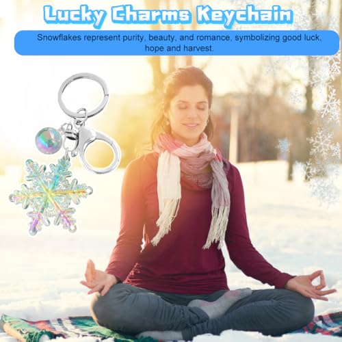 Verblindende sleutelhanger voor vrouwen, acryl sneeuwvlok hanger sleutelhanger tas Charm Lucky hanger Kerstmis sleutelhanger voor stelletjes minnaar mam vrienden met een auto, wit, een maat, wit 3