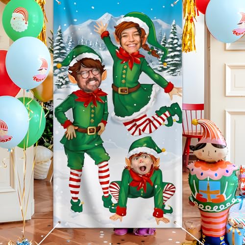 180 x 100cm Kerst Deurhoes Elf Foto Achtergrond Grappig Giant Cutout Deur Banner Stof Photo Booth Prop voor Kerstfeest Kids Spelvoorziening 4