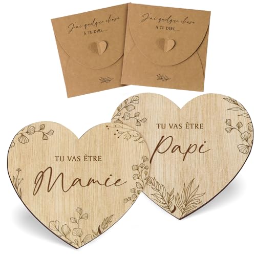 2 st Zwangerschap Aankondiging aan grootouders wenskaart van hout verrassing zwangerschap grootouders met Idde Envelop Gift Teken Franse grootouders