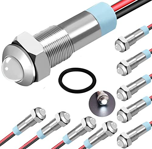 10st 12-24v 6mm 1/4 inch DC LED-indicator Metaal, Witte Led-paneel, Control 12v, voor Van, Boot en andere universele voertuigen