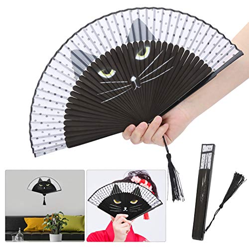 Bamboe Vouwdozen, geschilderd Inkjet cartoon kat patroon handfan voor bruiloft partij Dansen Drama Prop 5