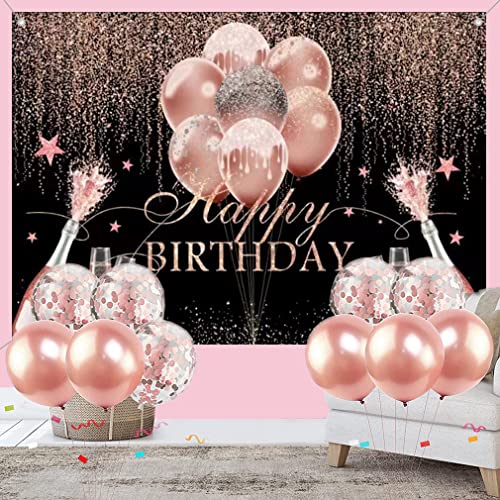 Verjaardagsdecoratie Gelukkig 10e 20e 30e 40e 50e 60e verjaardagsachtergrond voor vrouw verjaardagsfeest glanzend Glitter Rose spots zwart roze partij Banner voor foto Studio 5