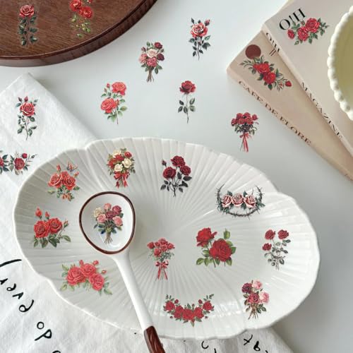 Red Rose Stickers voor tieners en volwassenen, 50 stuks rozen PET Vinyl Sticker Set Auto Motorfiets Fiets Skateboard Snowboard Bagage Laptop Koffer Helm Motorfiets Computer 4