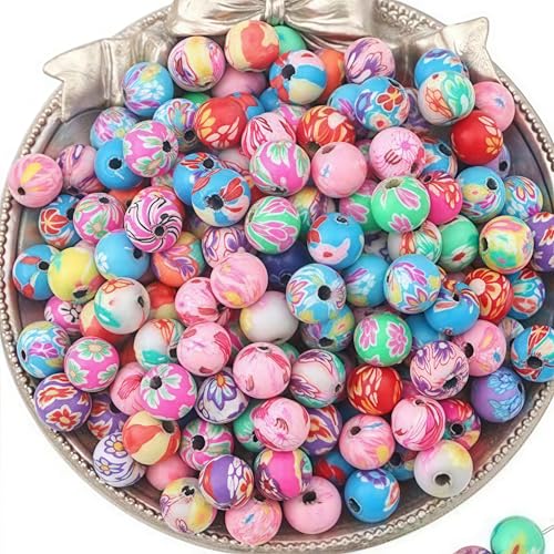 Kralen voor string, ongeveer 200 stuks, bloemen, ronde kralen voor string, gemengde kleur (8 x 8 mm)