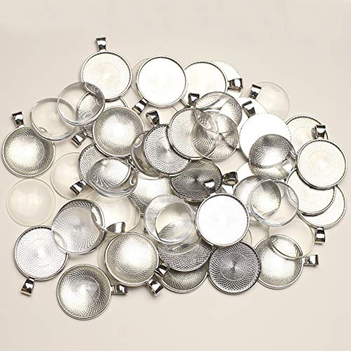 60 stuks bezel hangers cabochon en glazen koepel tegels helder cameo (donker zilver) 3