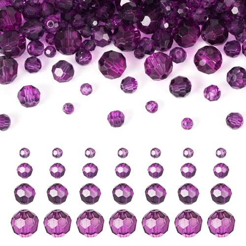 310 stuks bakverf, gefacetteerde glazen kralen, 4 maten, transparante glazen kralen, ronde lose spacer kralen voor sieraden maken armbanden, ketting, paars