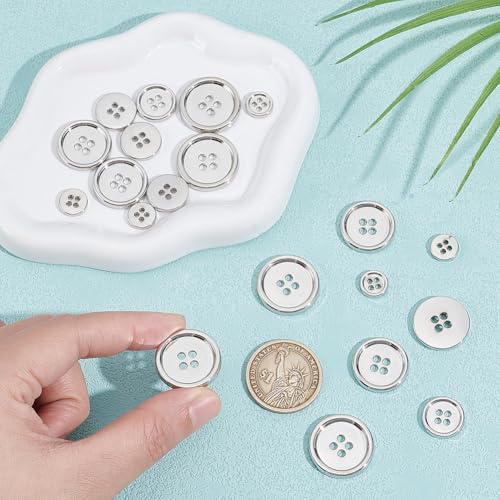 20 stuks 4 maten 4-gaats zinklegering knoppen, platte ronde metalen naaiknop voor pak shirts jassen kleding decoratie ambacht, platina, diameter: 10-22,5 mm 3