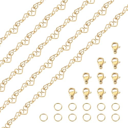 2M Real 18K Gold Plated Heart Link Kettingen 6x4.5x0.5mm RVS ketting met Claw Clasps Jump Ringen voor ketting armband sieraden maken
