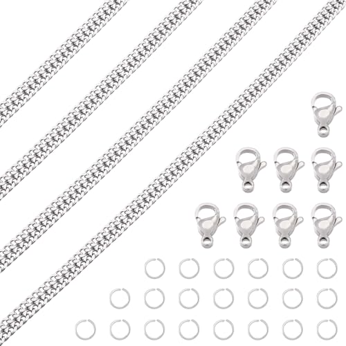 5M roestvrij stalen curb ketting 6x5x1,5mm Dikke Cubaan Kettingen Metalen slang ketting maken Kit met Jump Rings Klauw sluitingen voor DIY armband sieraden